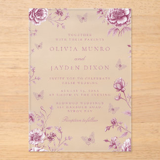 Enchanted Vintage Blush Dusty Rose Floral Wedding Acrylic Invitations