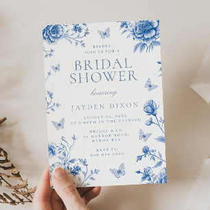 Enchanted Vintage Dusty Blue Bridal Shower Invitation