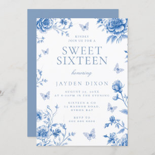 Enchanted Vintage Dusty Blue Sweet 16 Party Invitation