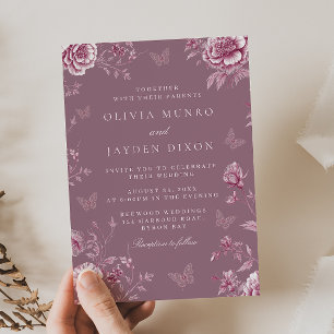 Enchanted Vintage Dusty Pink Rose Floral Wedding Invitation