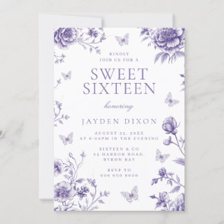 Enchanted Vintage Purple Floral Sweet 16 Party Invitation