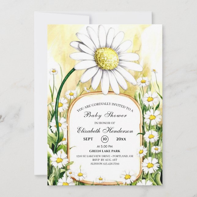 Enchanted Watercolor Daisy Baby Shower Invitation (Front)
