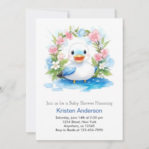 Enchanted Watercolor Duck Boy Baby Shower Invitation
