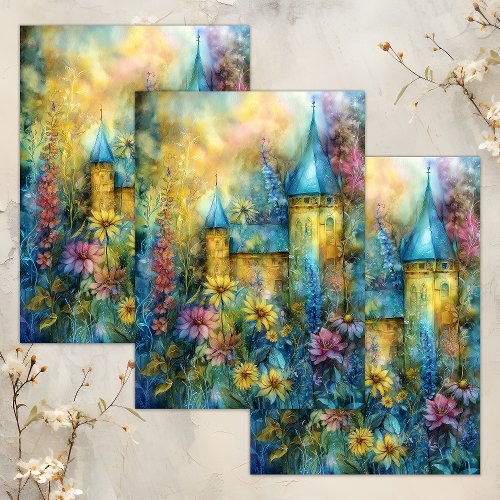 ENCHANTED WATERCOLOR FAIRY CASTLE DECOUPAGE TISSUE PAPER