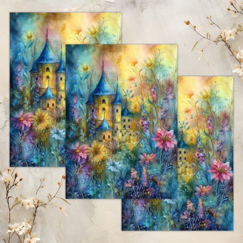 ENCHANTED WATERCOLOR FAIRY CASTLE DECOUPAGE TISSUE PAPER