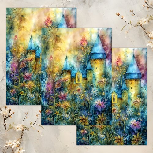 ENCHANTED WATERCOLOR FAIRY CASTLE DECOUPAGE TISSUE PAPER