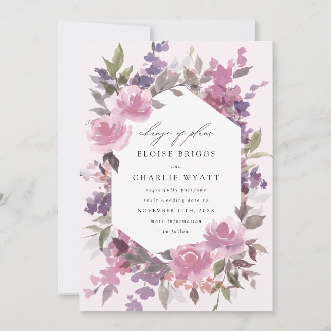 Enchanted Watercolor Floral Wedding Postponed Announcement (Front)