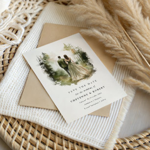 Enchanted Watercolor Forest Bohemian Save the Date Invitation