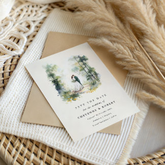 Enchanted Watercolor Forest Bohemian Save the Date Invitation