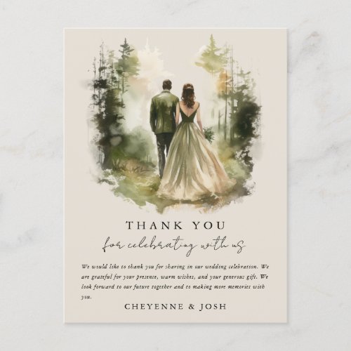 Enchanted Watercolor Forest Bohemian Thank You  Postcard