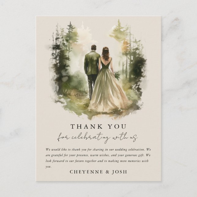 Enchanted Watercolor Forest Bohemian Thank You  Postcard (Front)