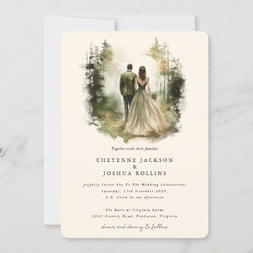 Enchanted Watercolor Forest Bohemian Wedding  Invitation