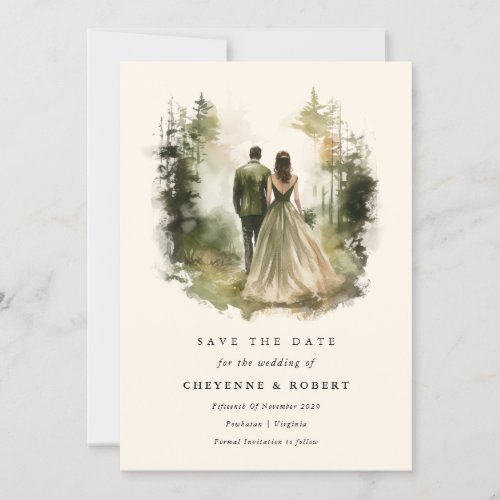 Enchanted Watercolor Forest Photo Save the Date Invitation