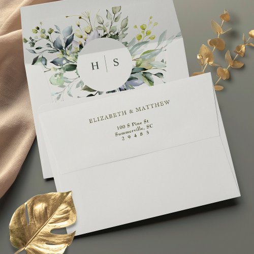 Enchanted Watercolor Greenery Wedding Envelopes