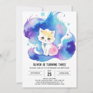Enchanted Watercolor Kitty Birthday Invitation
