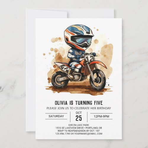 Enchanted Watercolor Motorcycle Birthday Invitation
