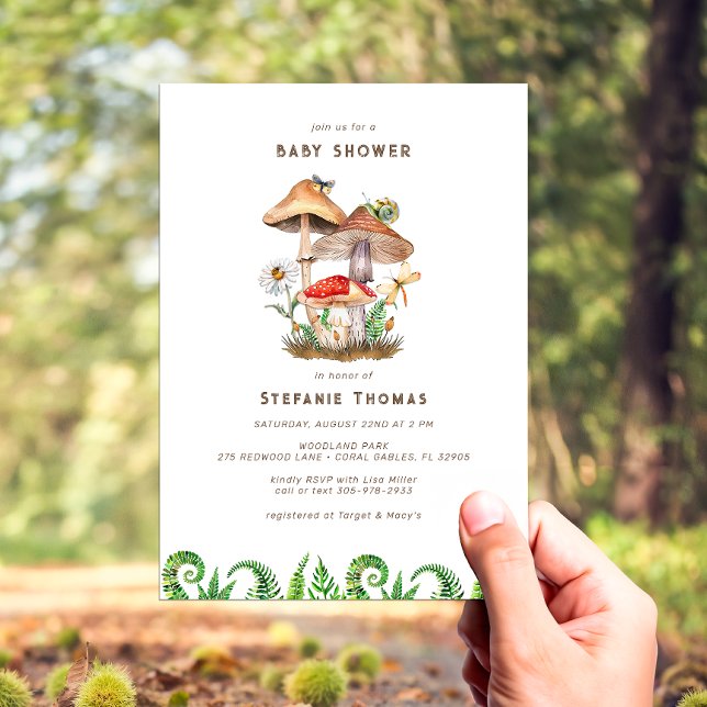 Enchanted Watercolor Mushroom Baby Shower Invitati Invitation (Mushroom & Insects Woodland Baby Shower Invite)