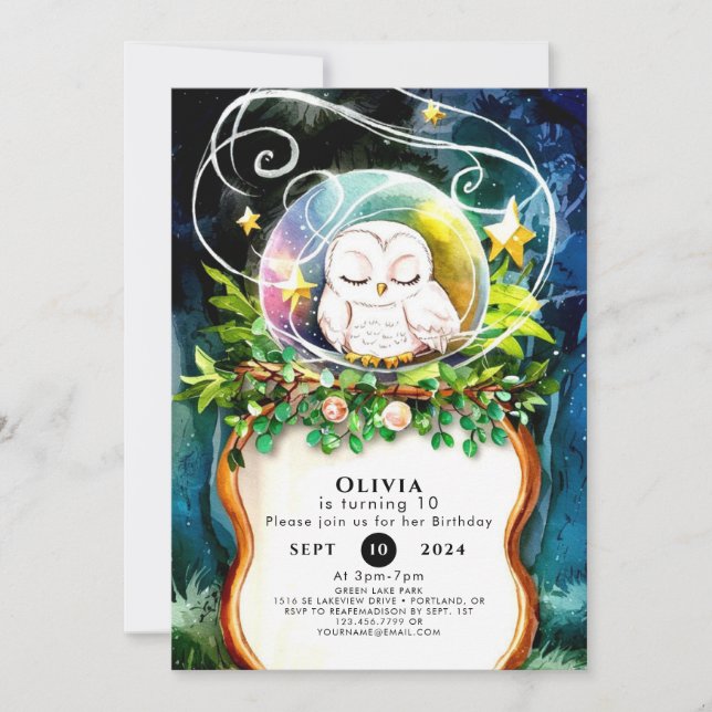 Enchanted Watercolor Owl Birthday Invitation (Front)