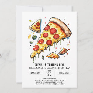 Enchanted Watercolor Pizza Birthday Invitation