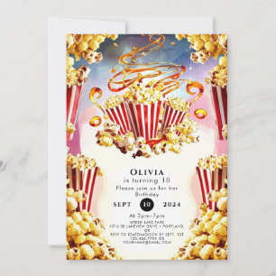Enchanted Watercolor Popcorn Birthday Invitation