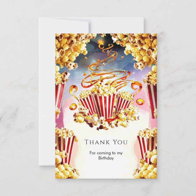 Enchanted Watercolor Popcorn Birthday Thank You Card (Front)