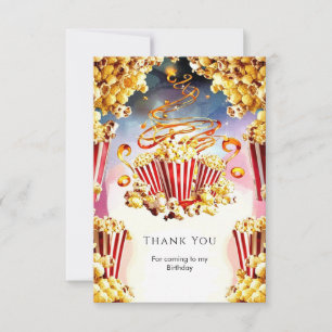 Enchanted Watercolor Popcorn Birthday Thank You Card