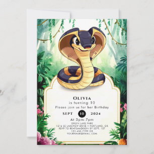Enchanted Watercolor Snake Birthday Invitation