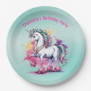 Enchanted Watercolor Unicorn Birthday Party Paper Plates