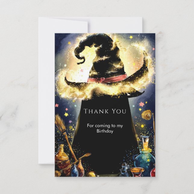 Enchanted Watercolor Wizard Birthday Thank You Card (Front)