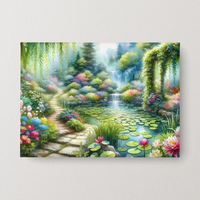 Enchanted Waterfall Garden Lily Pond Button (Front)