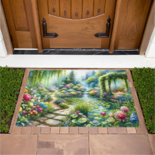 Enchanted Waterfall Garden Lily Pond Doormat