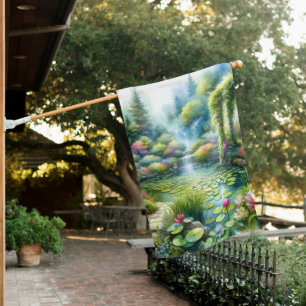 Enchanted Waterfall Garden Lily Pond House Flag