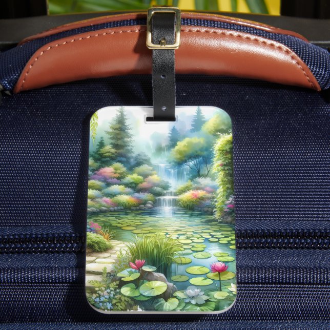 Enchanted Waterfall Garden Lily Pond Luggage Tag (Front Insitu 2)