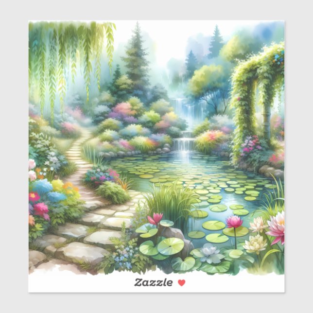 Enchanted Waterfall Garden Lily Pond Sticker (Sheet)