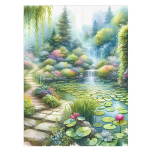 Enchanted Waterfall Garden Lily Pond Tablecloth