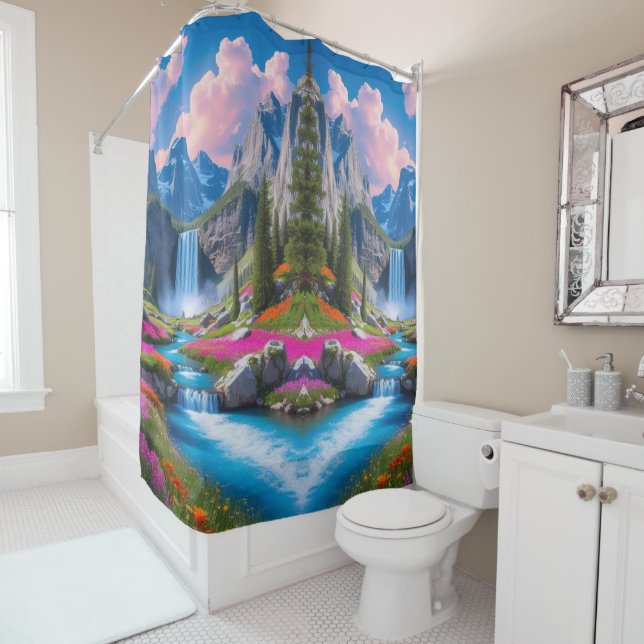 “Enchanted Waters – Turquoise Fantasy  Shower Curtain (In Situ)