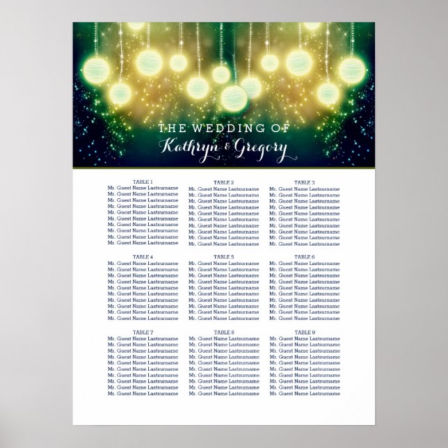 Enchanted Wedding Seating Chart With Lanterns (Front)