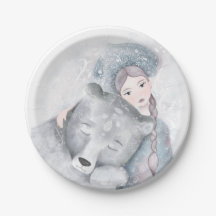 Enchanted whimsical Bear & Girl Christmas
