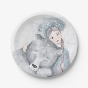 Enchanted whimsical Bear & Girl Christmas  Paper Plates