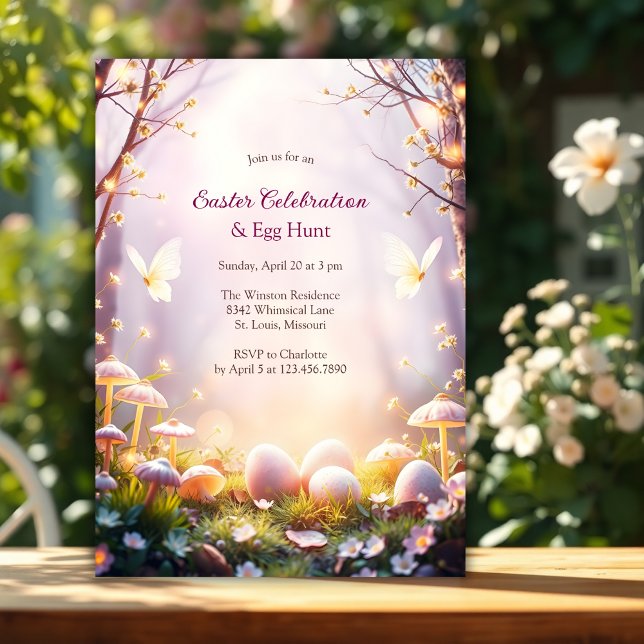 Enchanted Whimsical Kids Easter Egg Hunt Invitation (Whimsical Enchanted Forest  Spring Party Easter Celebration & Egg Hunt Invitation)