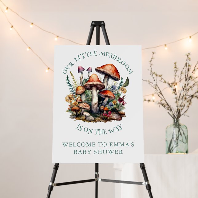 Enchanted Whimsical Mushrooms Baby Shower Welcome  Foam Board (In Situ (Stand))