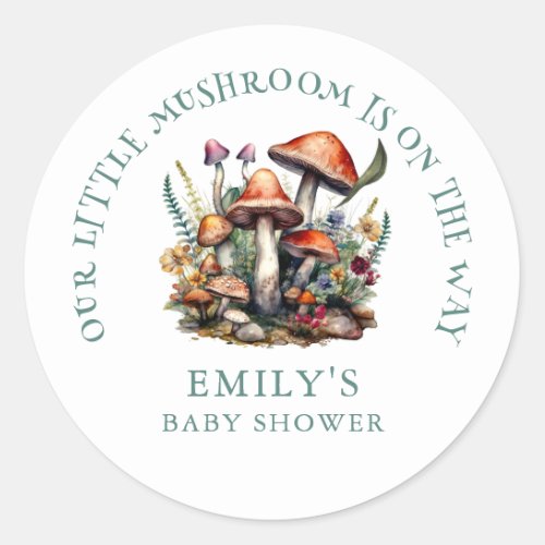 Enchanted Whimsical Mushrooms Woodland Baby Shower Classic Round Sticker