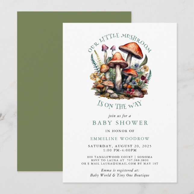 Enchanted Whimsical Mushrooms Woodland Baby Shower Invitation (Front/Back)