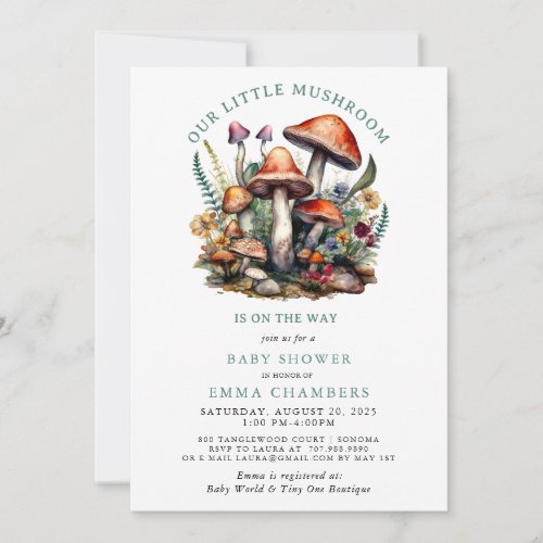 Enchanted Whimsical Mushrooms Woodland Baby Shower Invitation