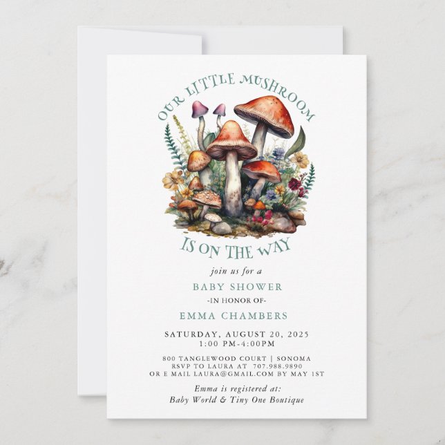 Enchanted Whimsical Mushrooms Woodland Baby Shower Invitation (Front)