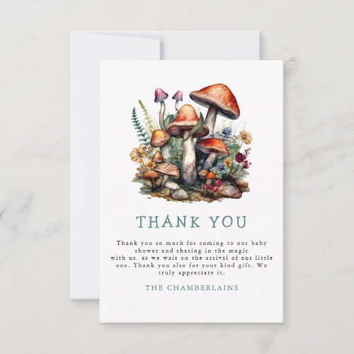 Enchanted Whimsical Mushrooms Woodland Baby Shower Thank You Card