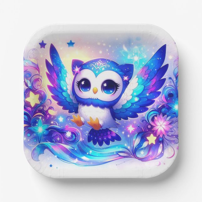 Enchanted Whimsical Owl Baby Shower  Paper Plates (Front)