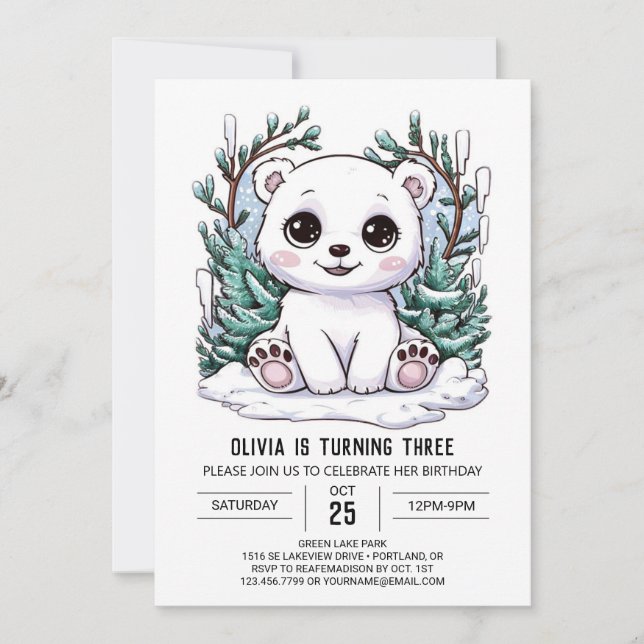  Enchanted Whimsical Polar Bear Digital Birthday Invitation (Front)
