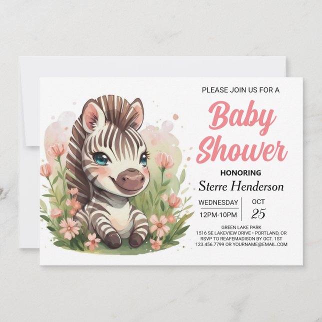 Enchanted Whimsical Safari Zebra Baby Shower Invitation (Front)