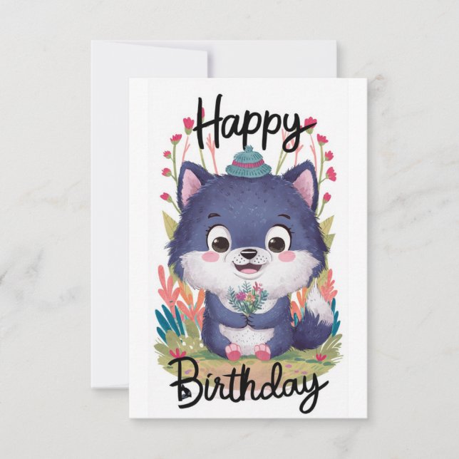 Enchanted Whimsical Wolf Digital Birthday Card (Front)